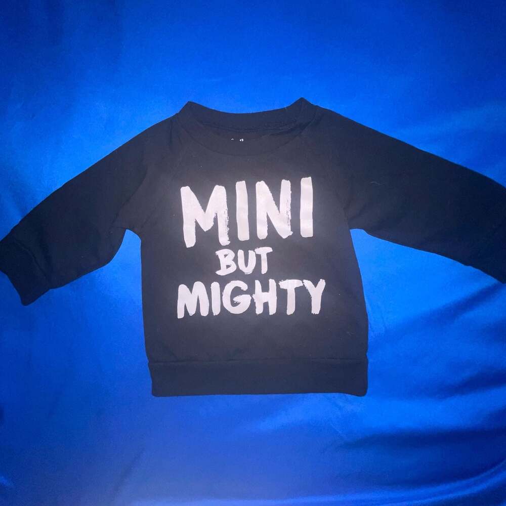 Emily and Oliver Mini But Mighty Black Long Sleeve Sweatshirt, Size 6-9 Months